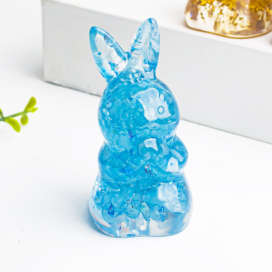 Décoration en pierre précieuse en forme de lapin à souhaits en époxy et gravier de cristal Olivenorma