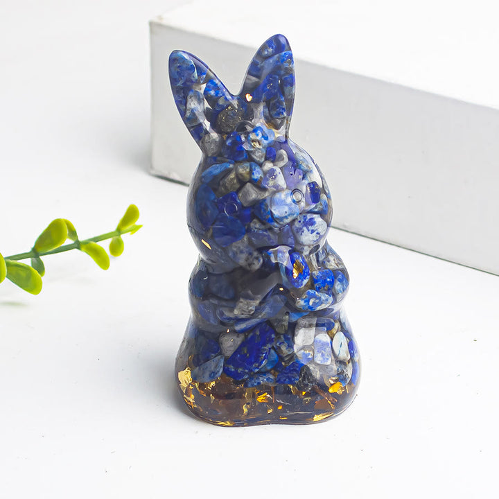 Décoration en pierre précieuse en forme de lapin à souhaits en époxy et gravier de cristal Olivenorma