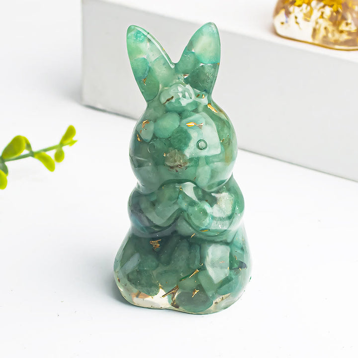 Décoration en pierre précieuse en forme de lapin à souhaits en époxy et gravier de cristal Olivenorma
