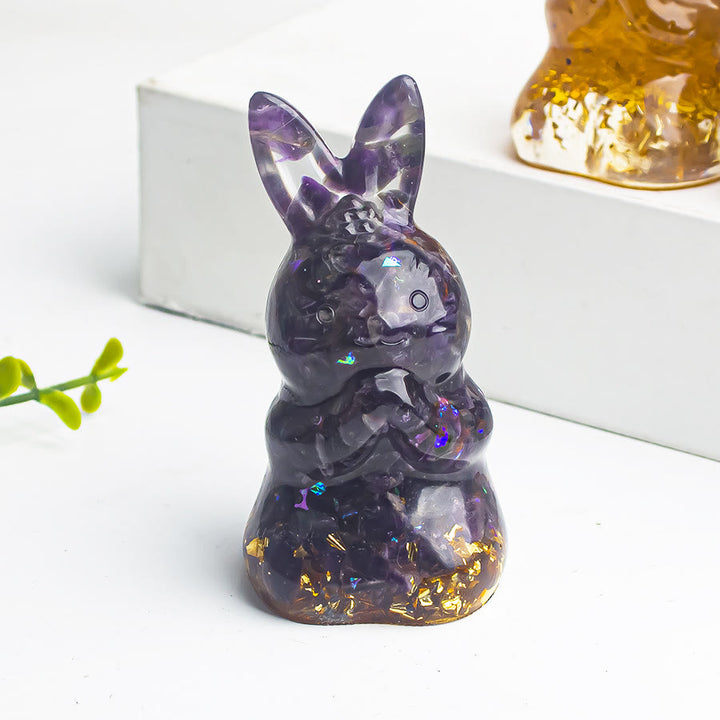 Décoration en pierre précieuse en forme de lapin à souhaits en époxy et gravier de cristal Olivenorma