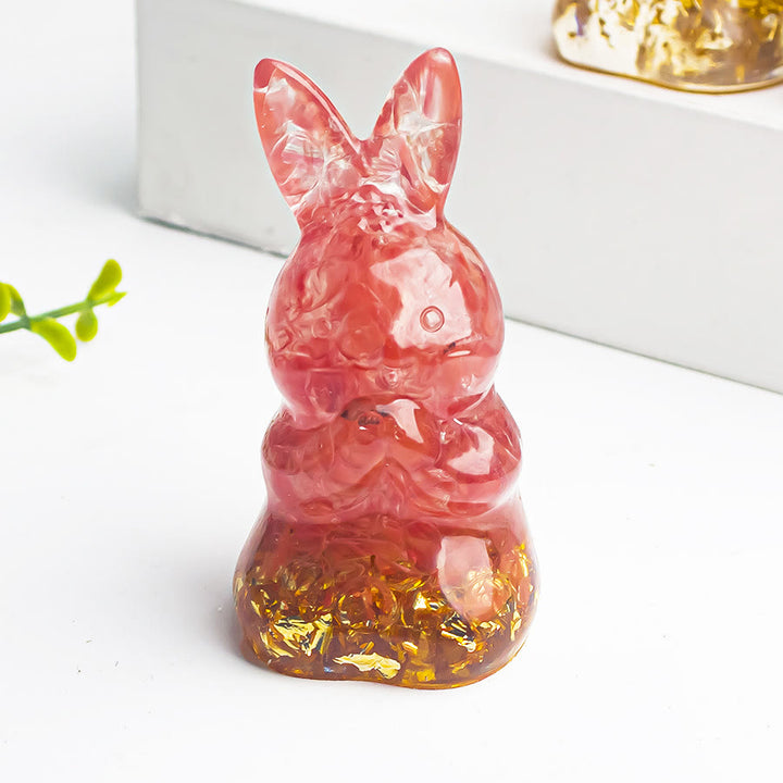 Décoration en pierre précieuse en forme de lapin à souhaits en époxy et gravier de cristal Olivenorma