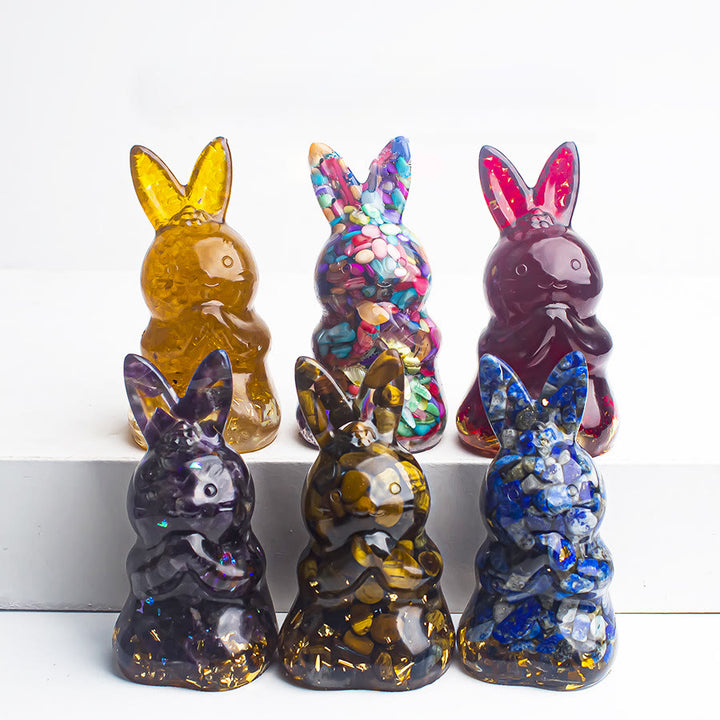 Décoration en pierre précieuse en forme de lapin à souhaits en époxy et gravier de cristal Olivenorma
