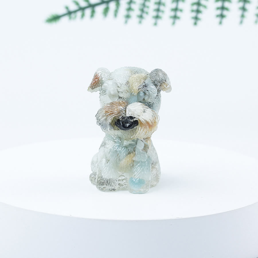 Décoration en pierre précieuse en époxy Mini Schnauzer en gravier de cristal Olivenorma