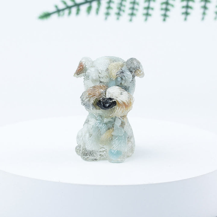 Décoration en pierre précieuse en époxy Mini Schnauzer en gravier de cristal Olivenorma