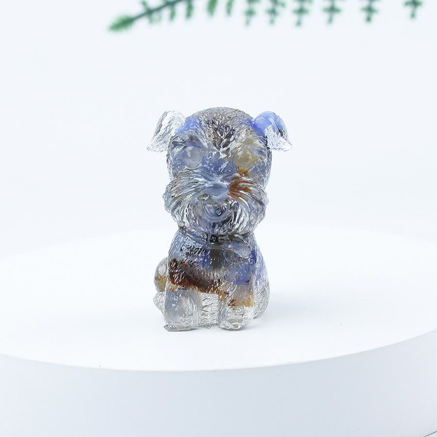 Décoration en pierre précieuse en époxy Mini Schnauzer en gravier de cristal Olivenorma