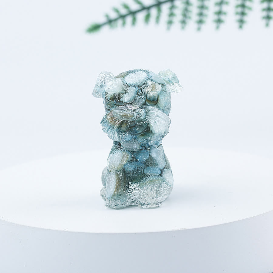Décoration en pierre précieuse en époxy Mini Schnauzer en gravier de cristal Olivenorma