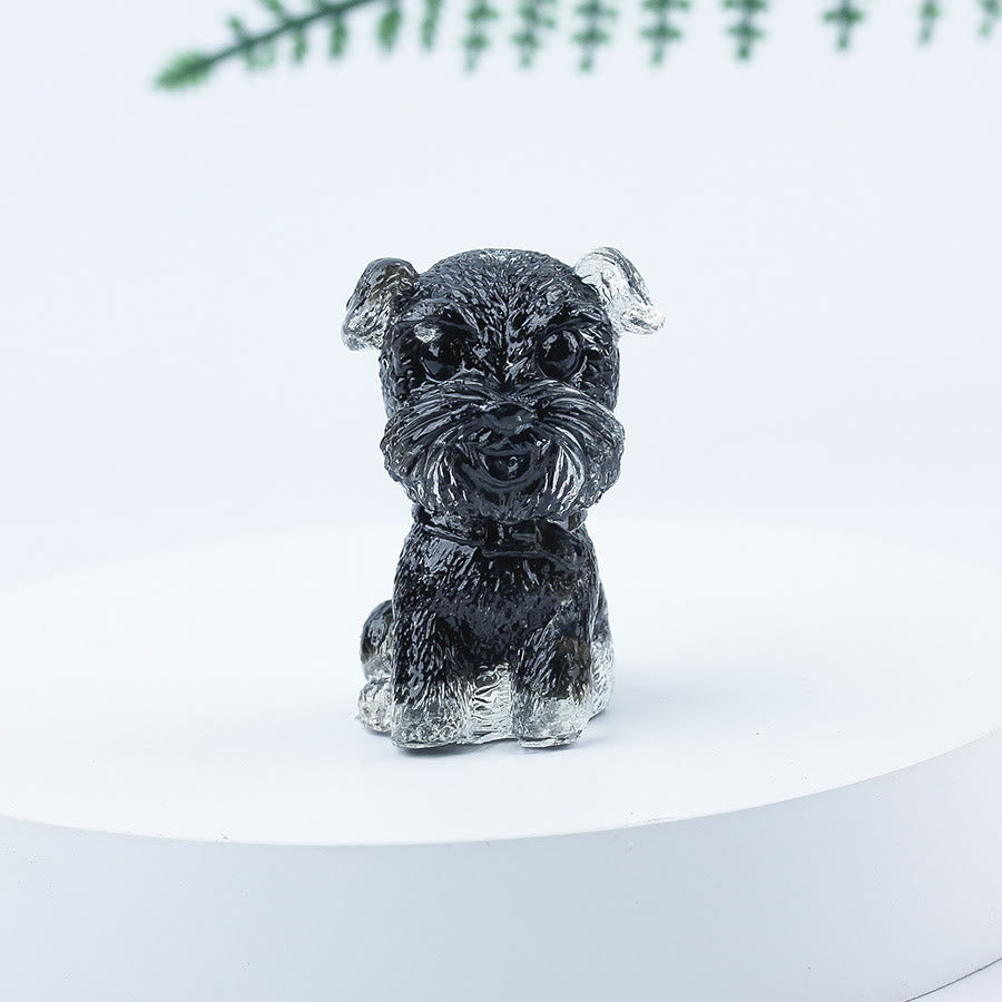 Décoration en pierre précieuse en époxy Mini Schnauzer en gravier de cristal Olivenorma