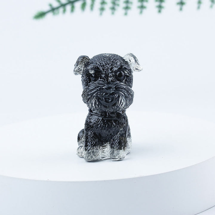 Décoration en pierre précieuse en époxy Mini Schnauzer en gravier de cristal Olivenorma