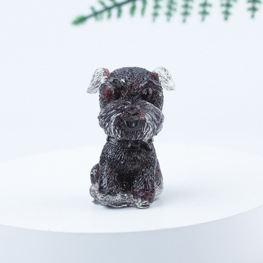 Décoration en pierre précieuse en époxy Mini Schnauzer en gravier de cristal Olivenorma