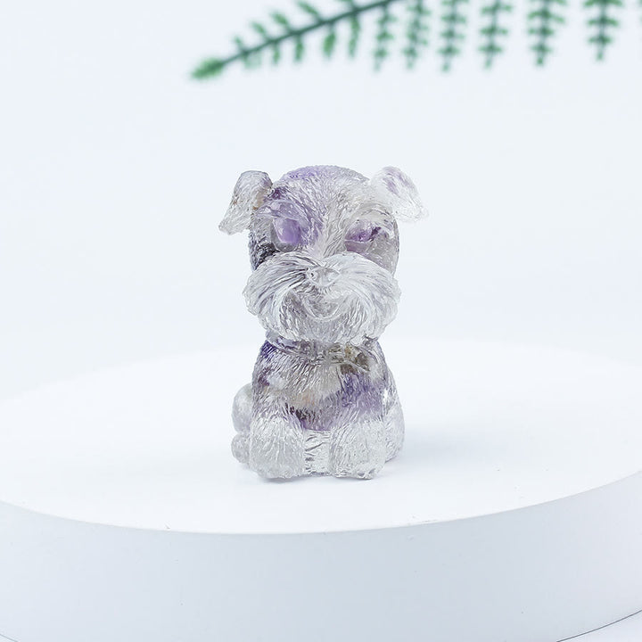 Décoration en pierre précieuse en époxy Mini Schnauzer en gravier de cristal Olivenorma