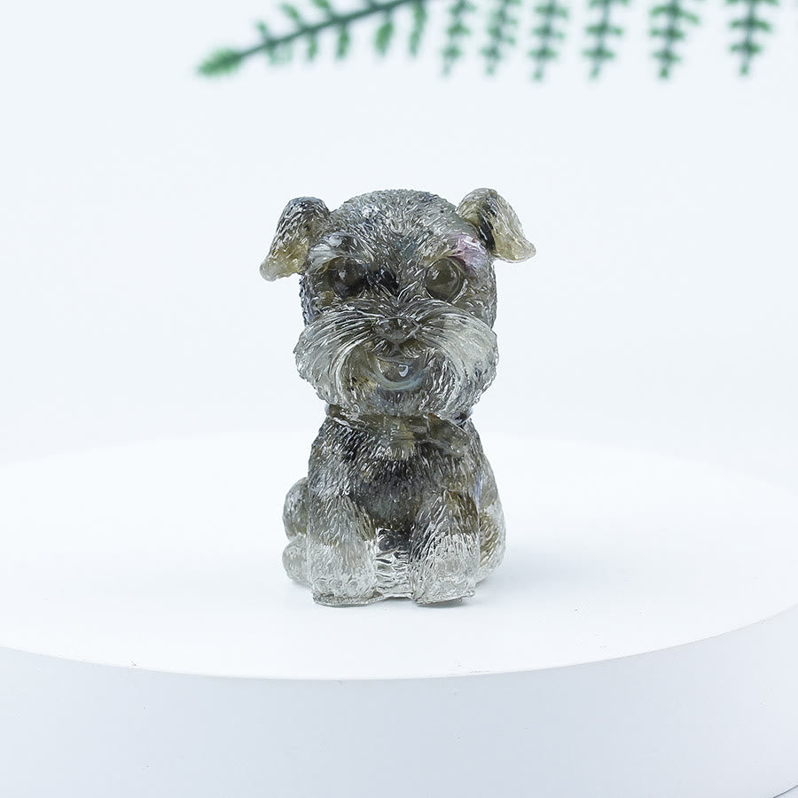 Décoration en pierre précieuse en époxy Mini Schnauzer en gravier de cristal Olivenorma