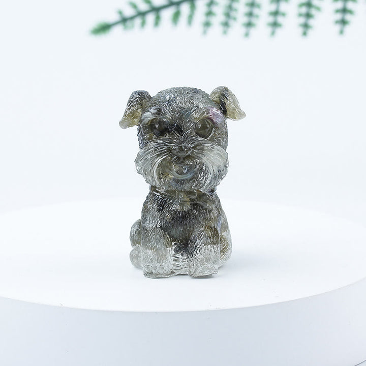 Décoration en pierre précieuse en époxy Mini Schnauzer en gravier de cristal Olivenorma