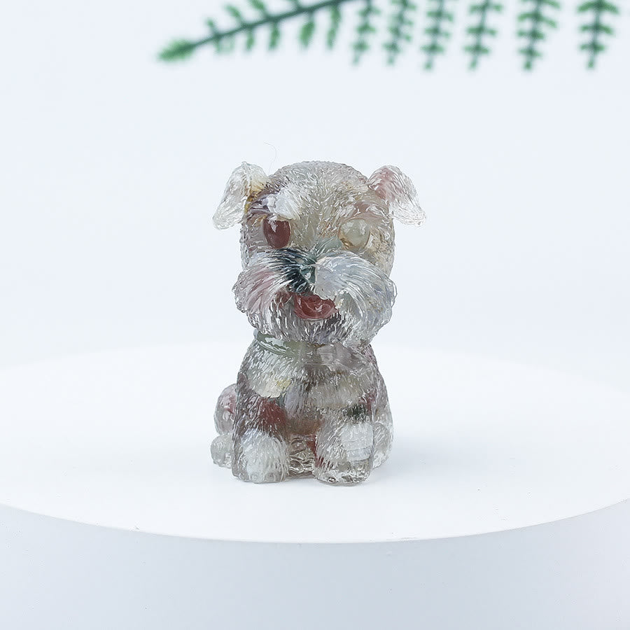 Décoration en pierre précieuse en époxy Mini Schnauzer en gravier de cristal Olivenorma
