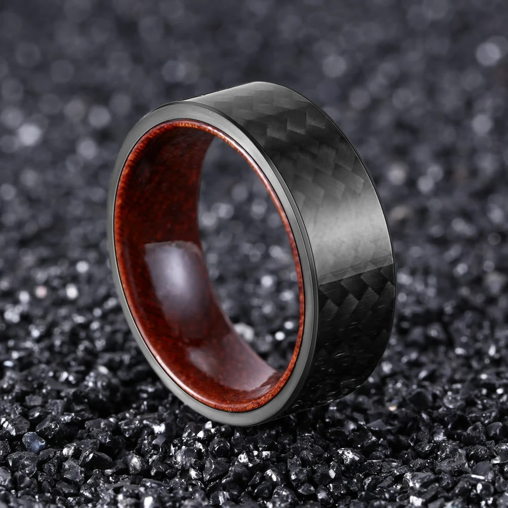 Bague en bois de tonneau de whisky en fibre de carbone sergé noir Olivenorma de 8 mm