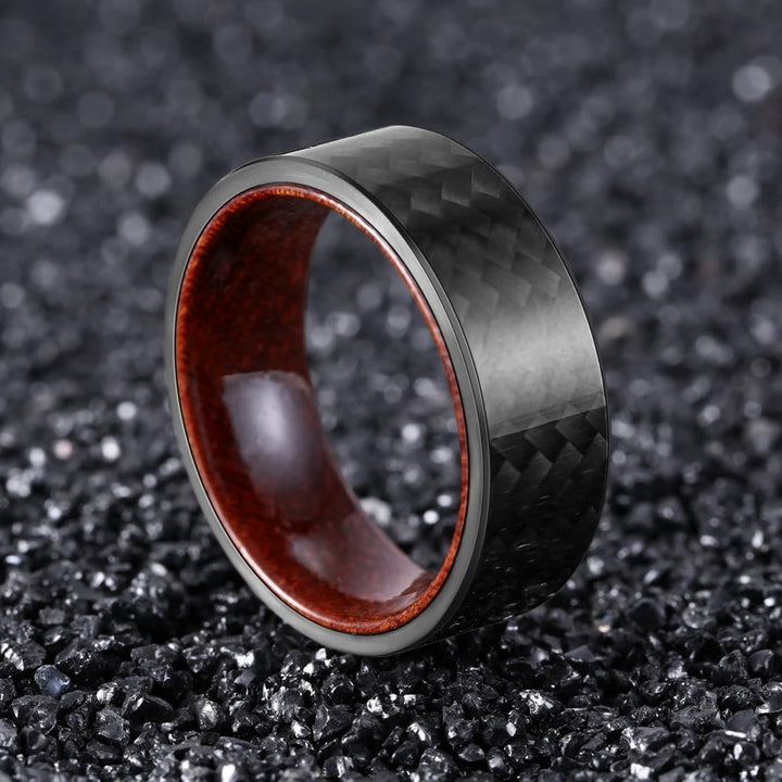Bague en bois de tonneau de whisky en fibre de carbone sergé noir Olivenorma de 8 mm