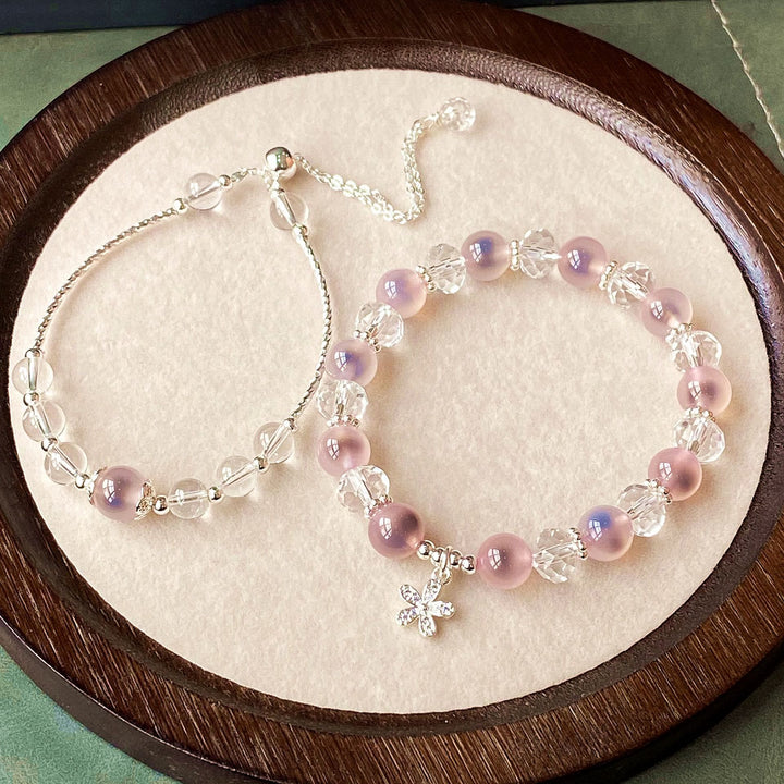 Olivenorma Lot de 2 bracelets en perles d'agate rose bonbon