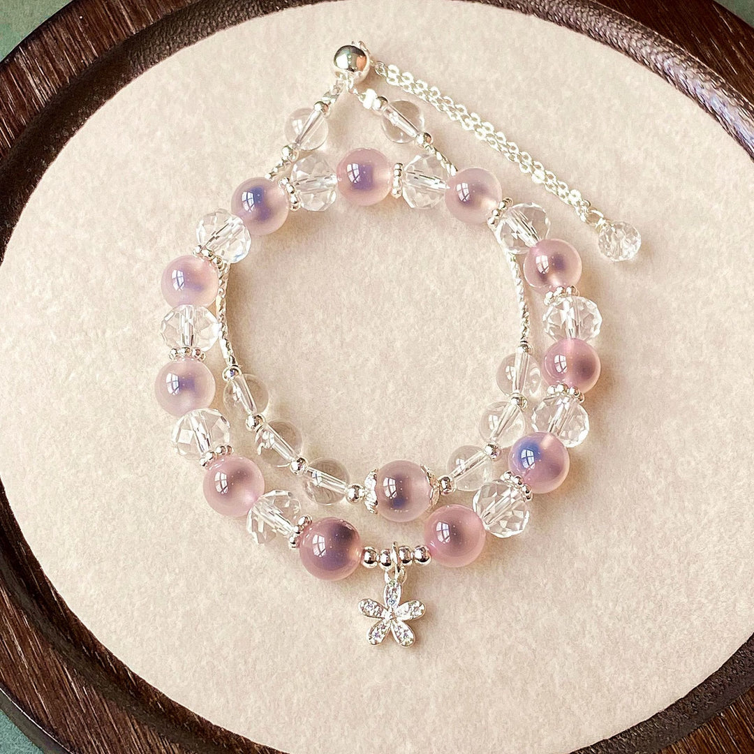 Olivenorma Lot de 2 bracelets en perles d'agate rose bonbon