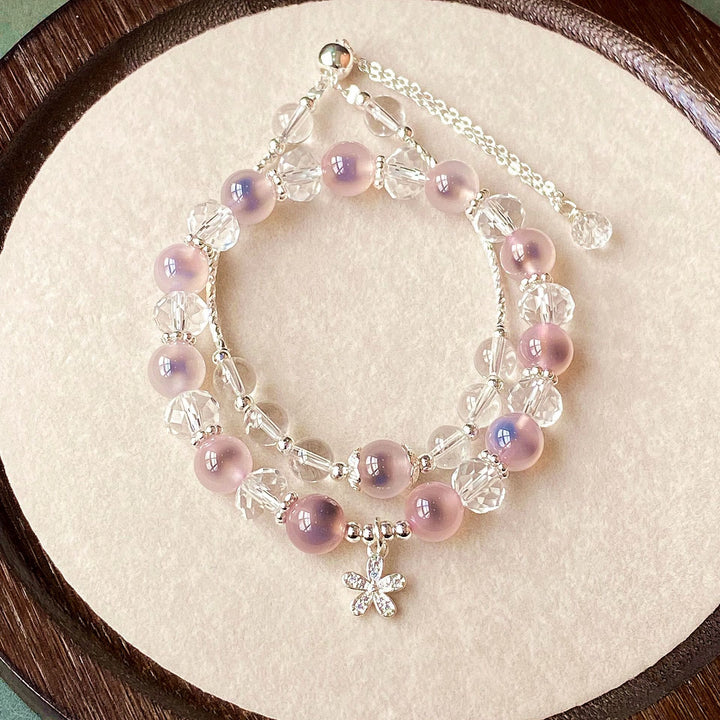 Olivenorma Lot de 2 bracelets en perles d'agate rose bonbon