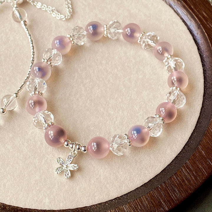 Olivenorma Lot de 2 bracelets en perles d'agate rose bonbon