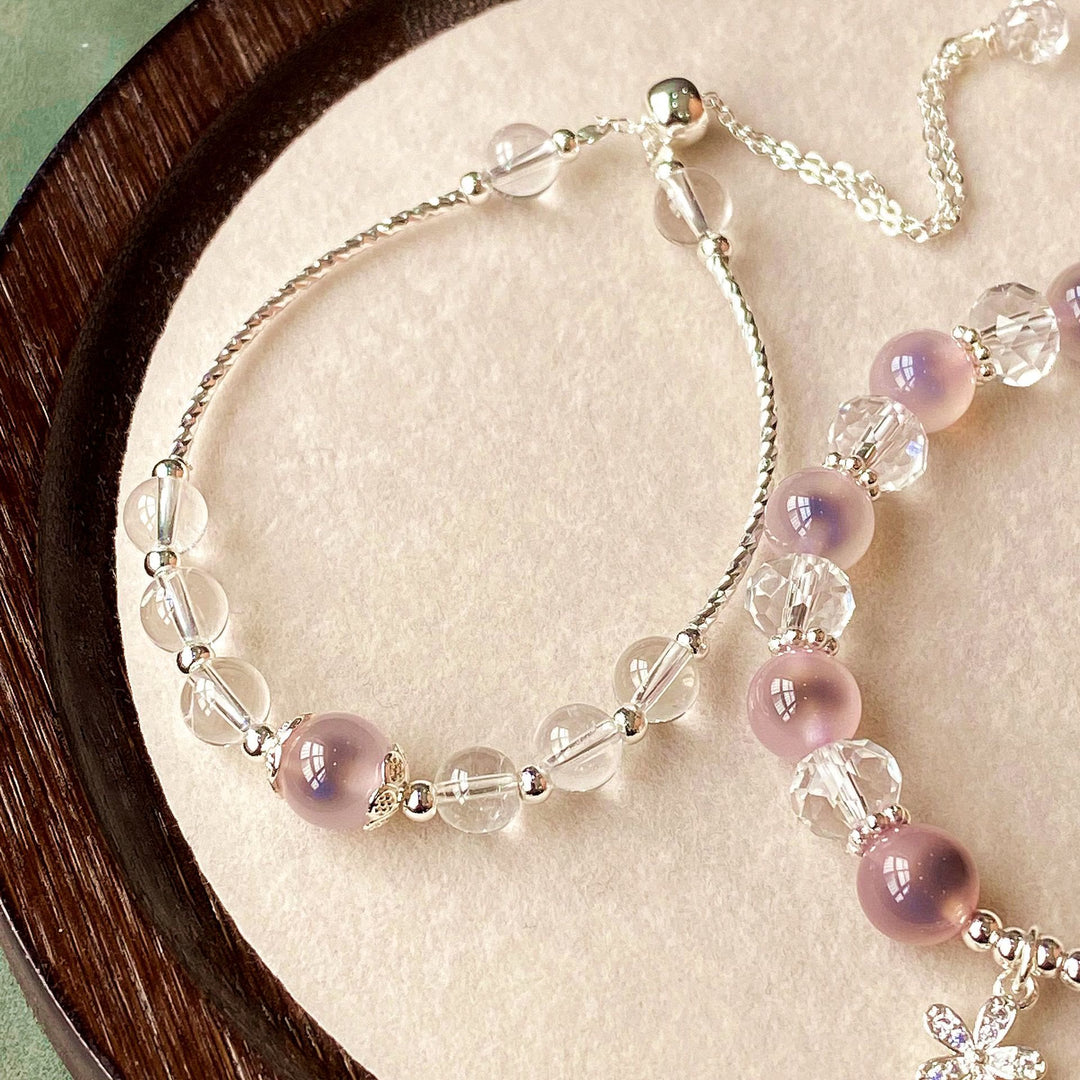 Olivenorma Lot de 2 bracelets en perles d'agate rose bonbon