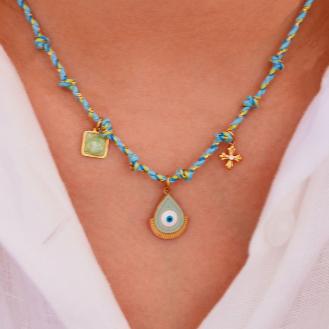 Collier pendentif en pierre naturelle tressée colorée Olivenorma