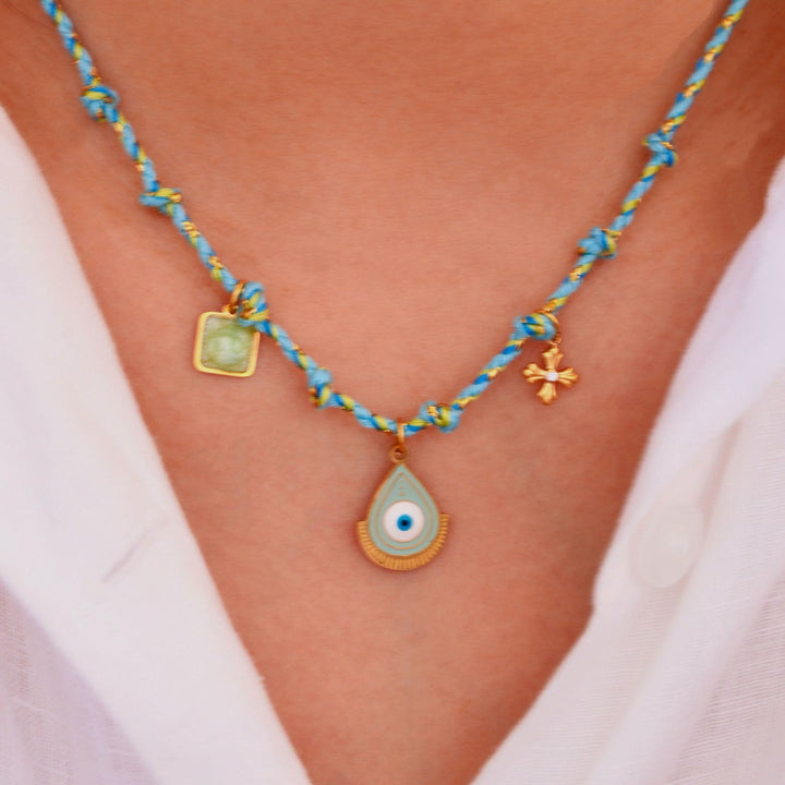 Collier pendentif en pierre naturelle tressée colorée Olivenorma