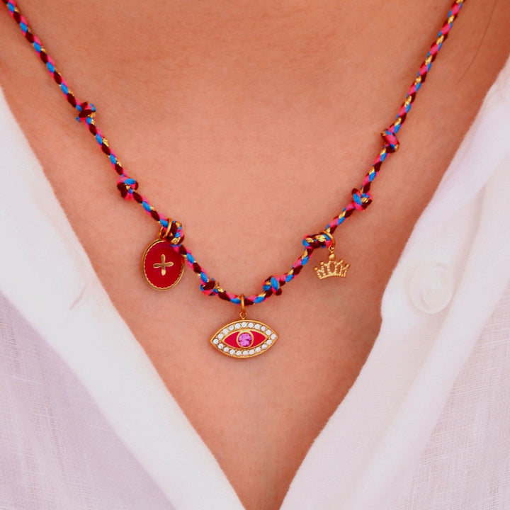 Collier pendentif en pierre naturelle tressée colorée Olivenorma