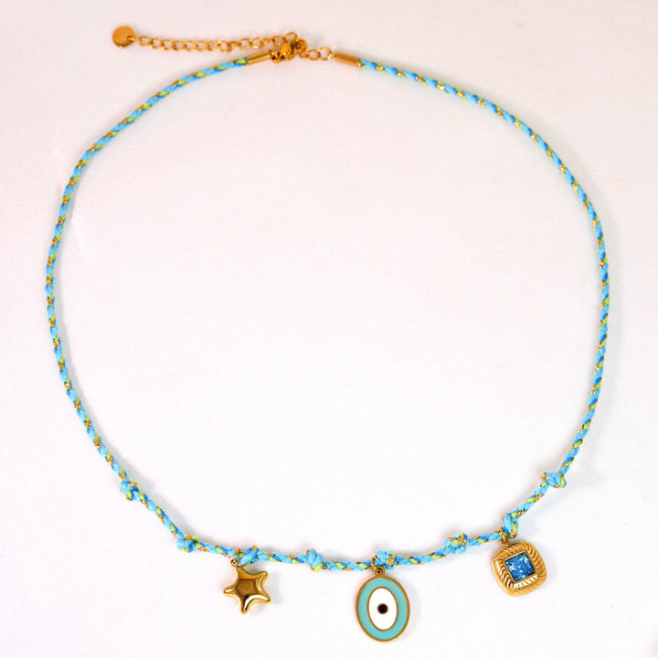 Collier pendentif en pierre naturelle tressée colorée Olivenorma