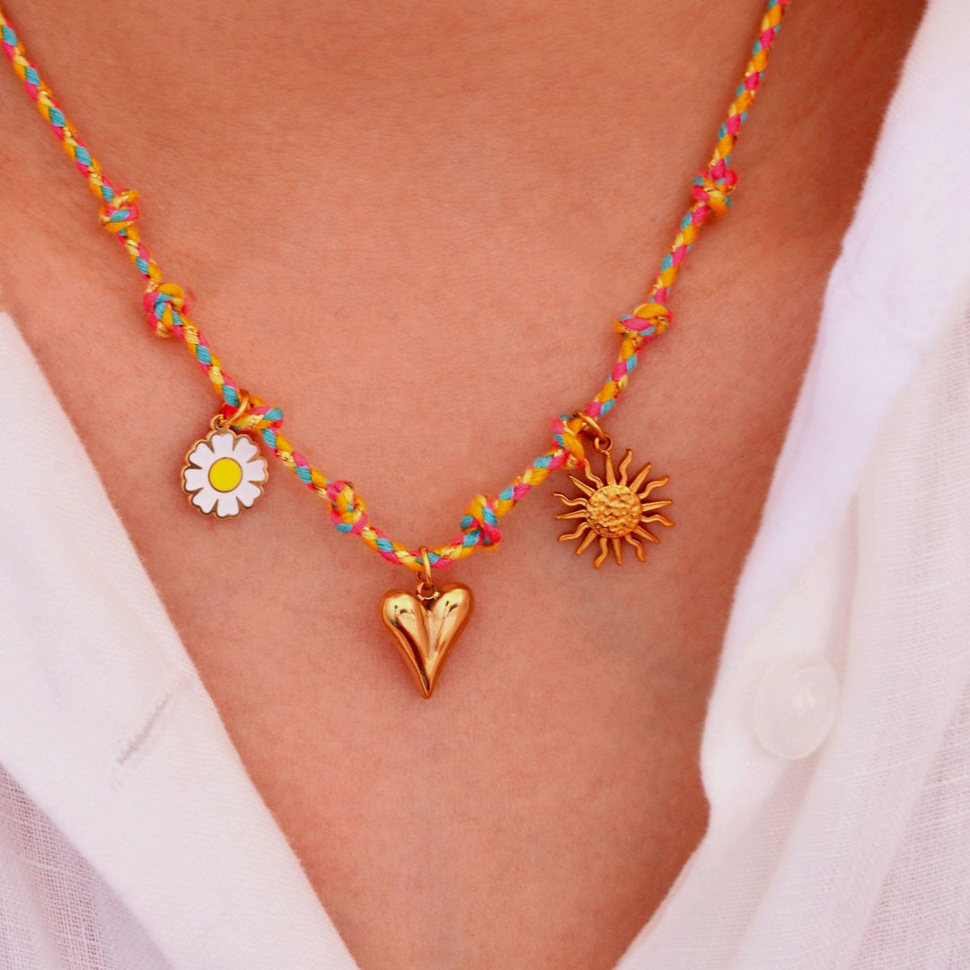 Collier pendentif en pierre naturelle tressée colorée Olivenorma