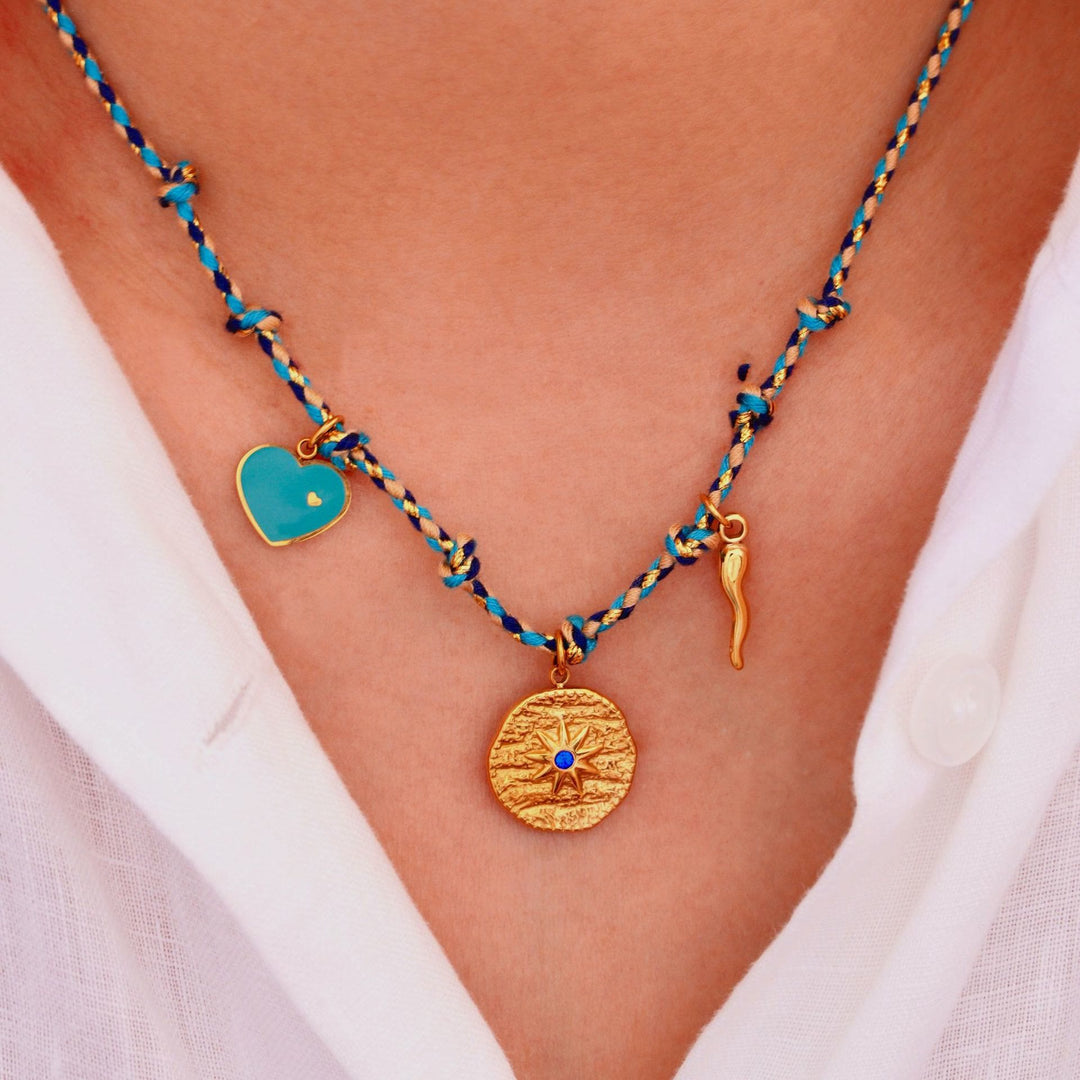 Collier pendentif en pierre naturelle tressée colorée Olivenorma