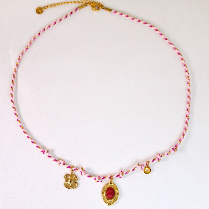 Collier pendentif en pierre naturelle tressée colorée Olivenorma