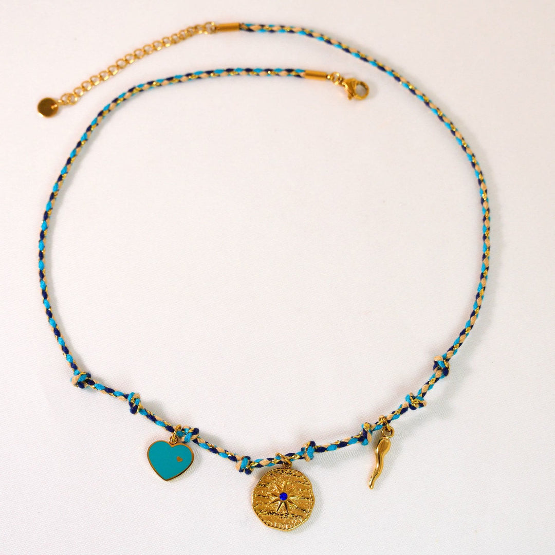 Collier pendentif en pierre naturelle tressée colorée Olivenorma