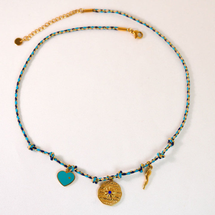 Collier pendentif en pierre naturelle tressée colorée Olivenorma