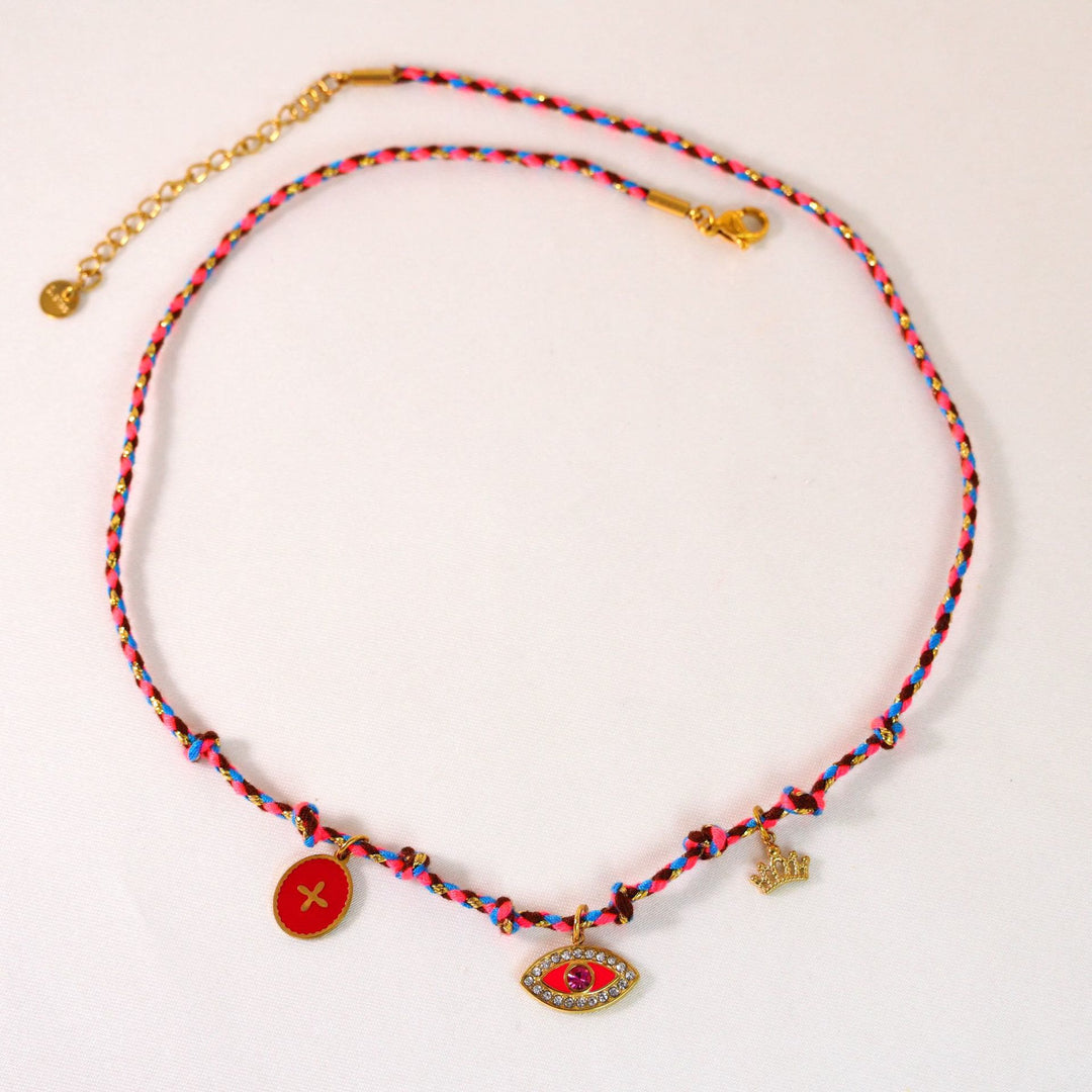 Collier pendentif en pierre naturelle tressée colorée Olivenorma