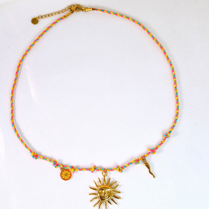 Collier pendentif en pierre naturelle tressée colorée Olivenorma