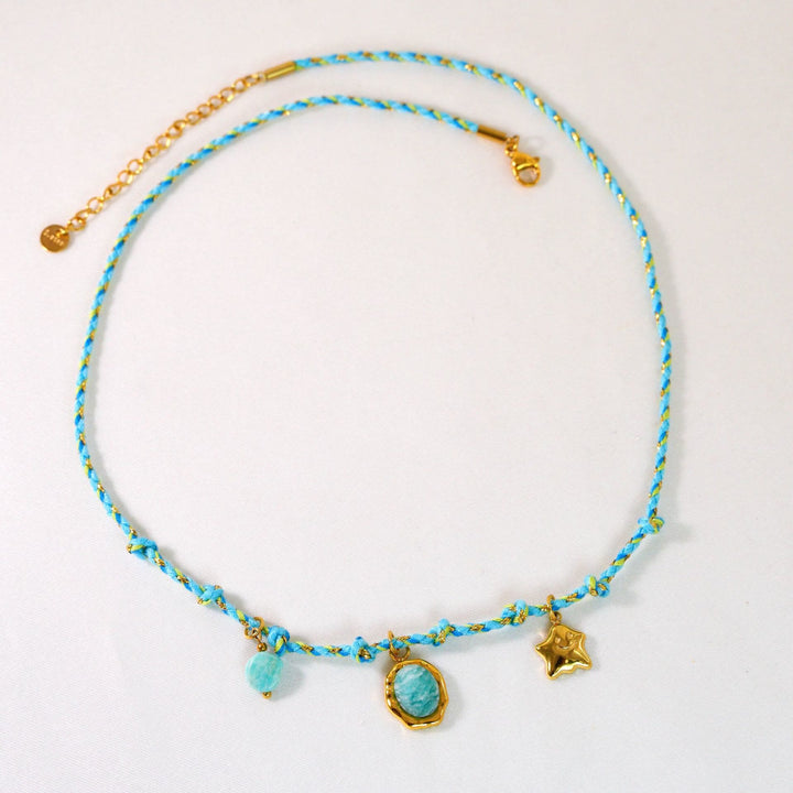 Collier pendentif en pierre naturelle tressée colorée Olivenorma