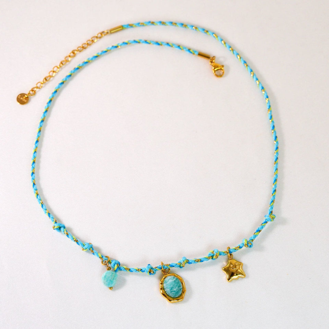 Collier pendentif en pierre naturelle tressée colorée Olivenorma