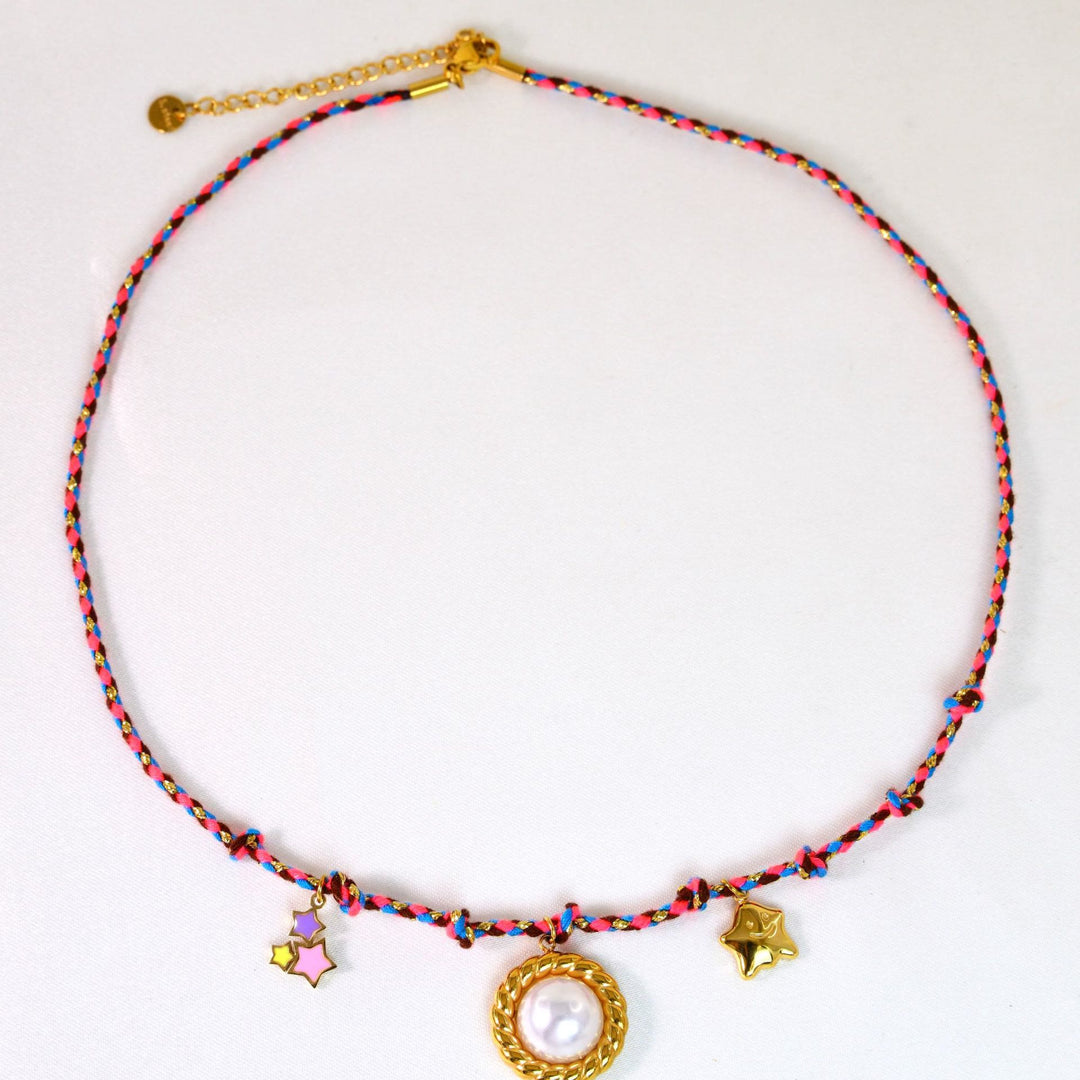 Collier pendentif en pierre naturelle tressée colorée Olivenorma