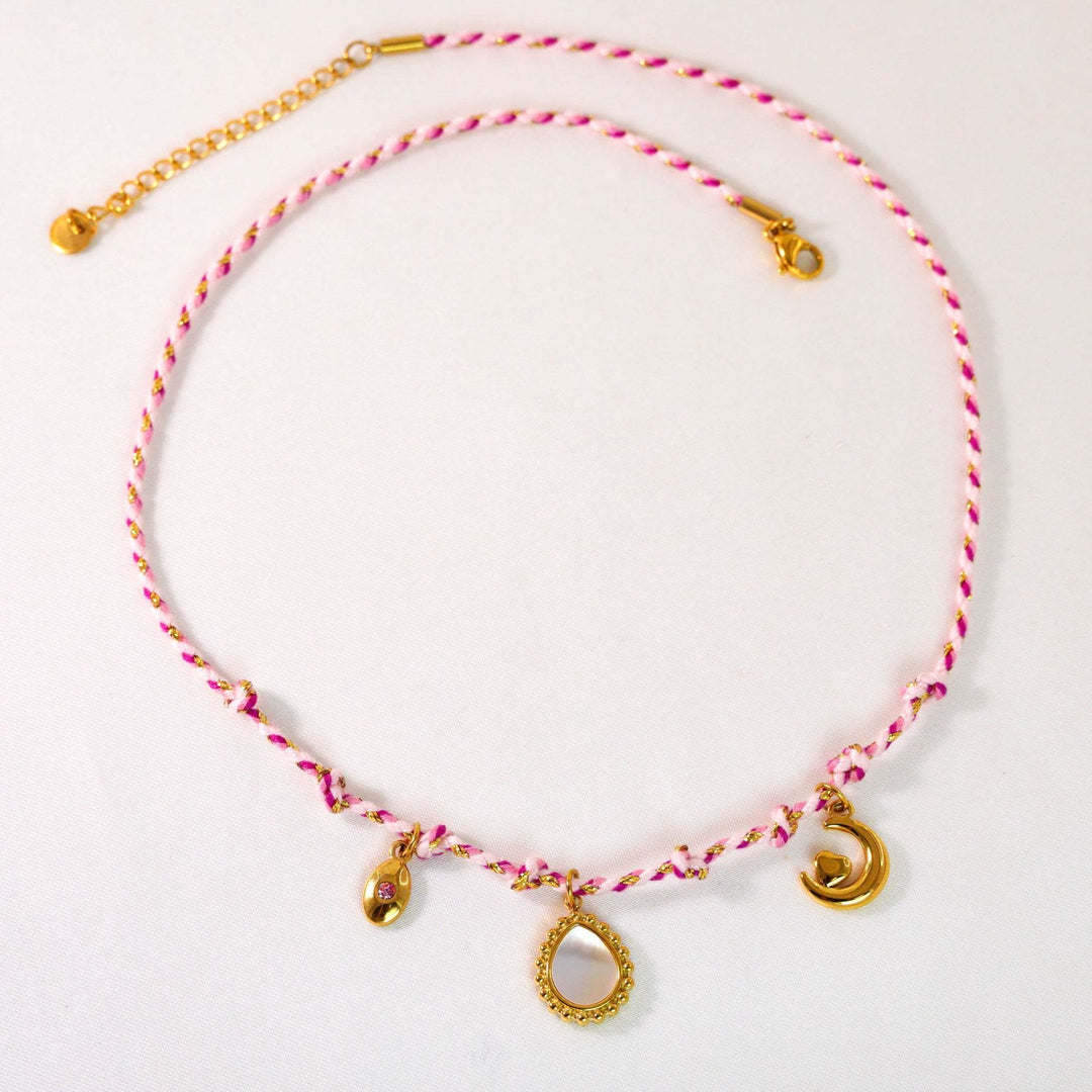 Collier pendentif en pierre naturelle tressée colorée Olivenorma