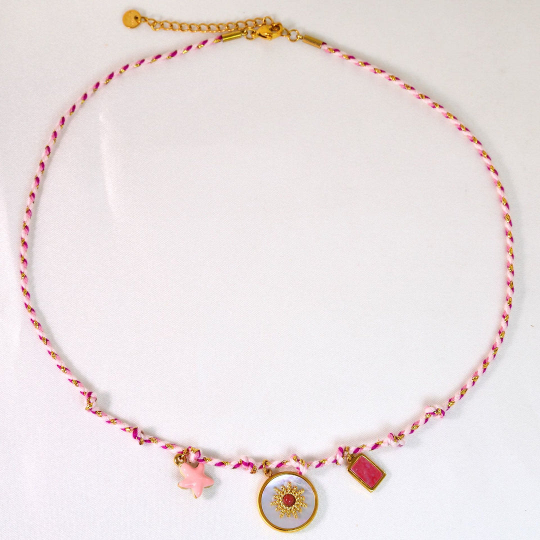 Collier pendentif en pierre naturelle tressée colorée Olivenorma