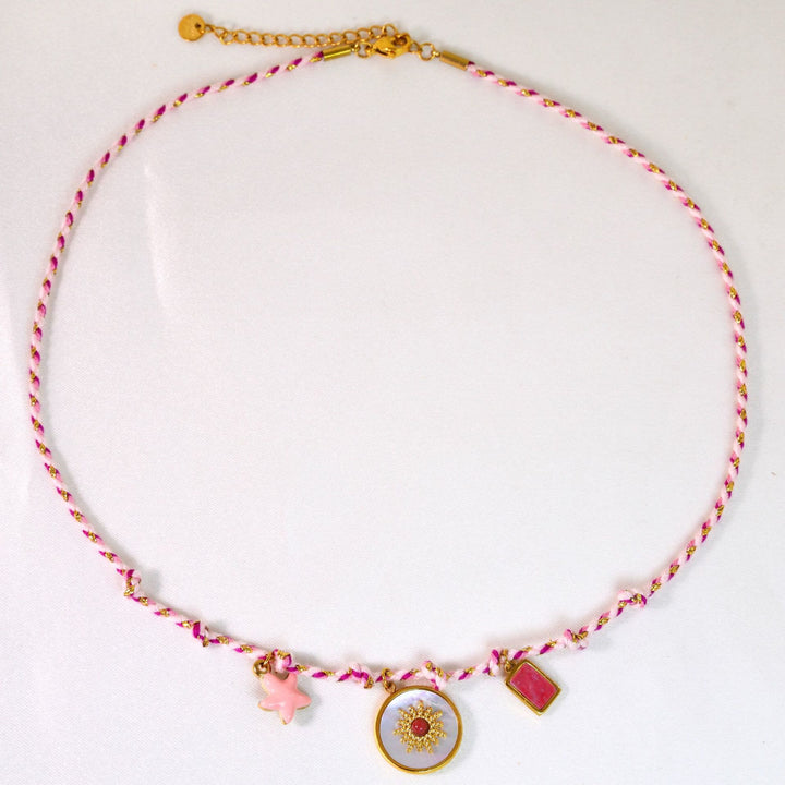 Collier pendentif en pierre naturelle tressée colorée Olivenorma