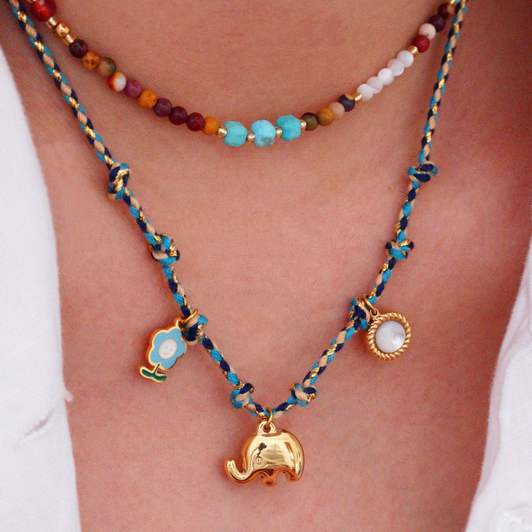 Collier pendentif en pierre naturelle tressée colorée Olivenorma