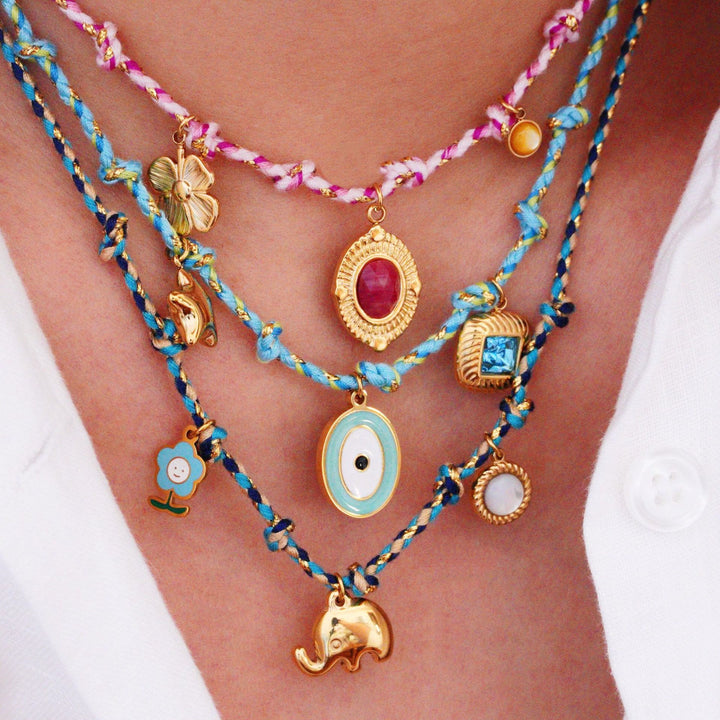 Collier pendentif en pierre naturelle tressée colorée Olivenorma