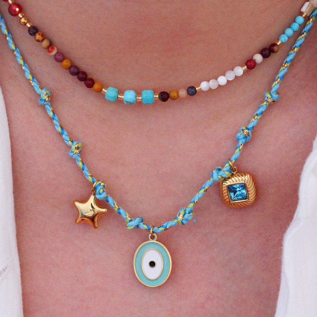 Collier pendentif en pierre naturelle tressée colorée Olivenorma