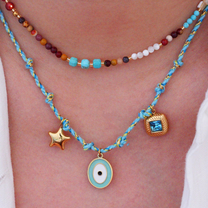 Collier pendentif en pierre naturelle tressée colorée Olivenorma