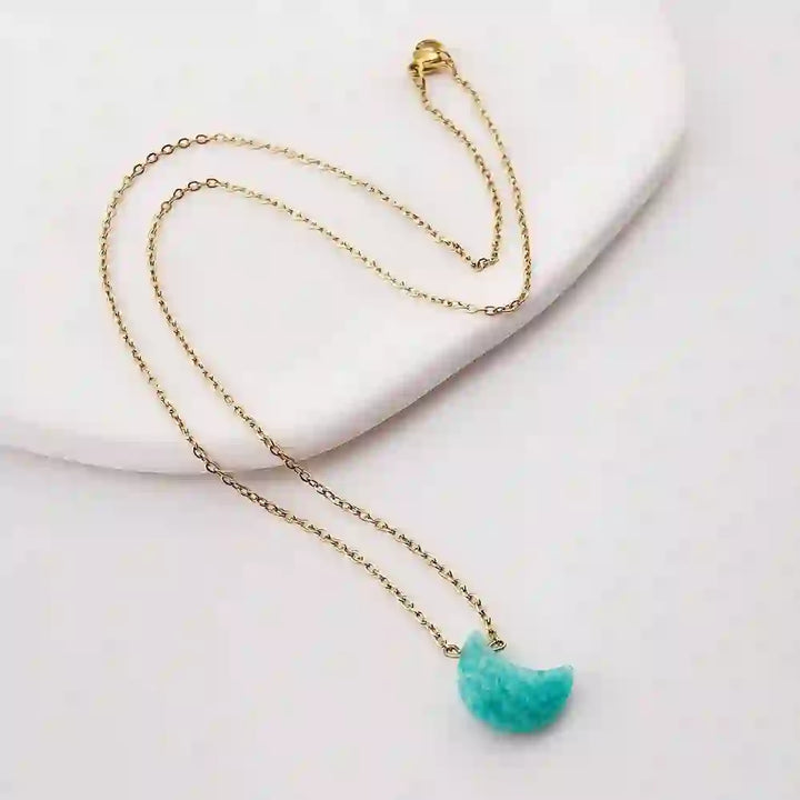 Collier Olivenorma en acier inoxydable avec cristal naturel taillé en lune