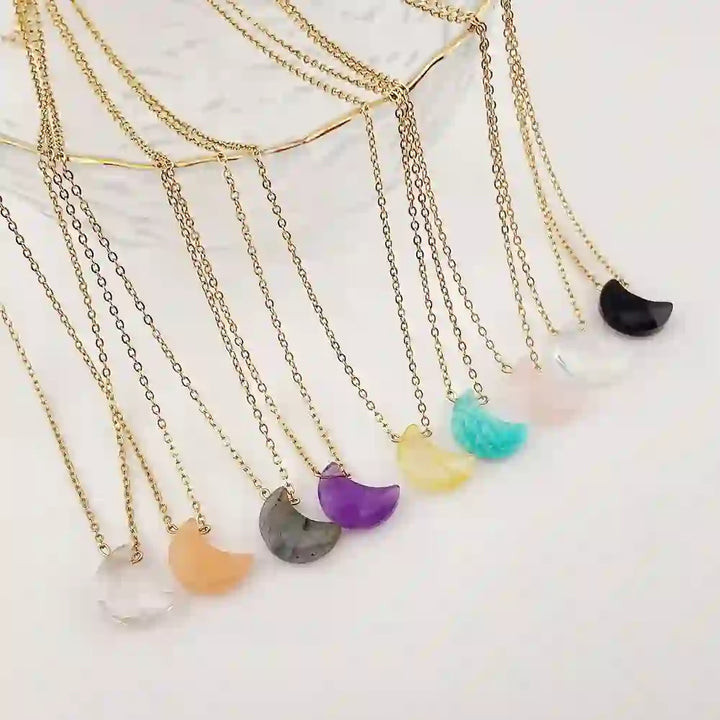 Collier Olivenorma en acier inoxydable avec cristal naturel taillé en lune