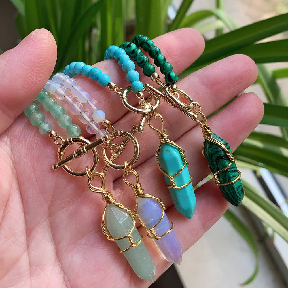 Collier de perles en pierre naturelle avec pendentif colonne hexagonale Olivenorma