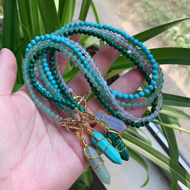 Collier de perles en pierre naturelle avec pendentif colonne hexagonale Olivenorma