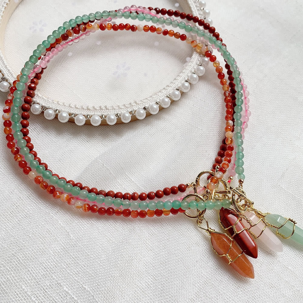 Collier de perles en pierre naturelle avec pendentif colonne hexagonale Olivenorma